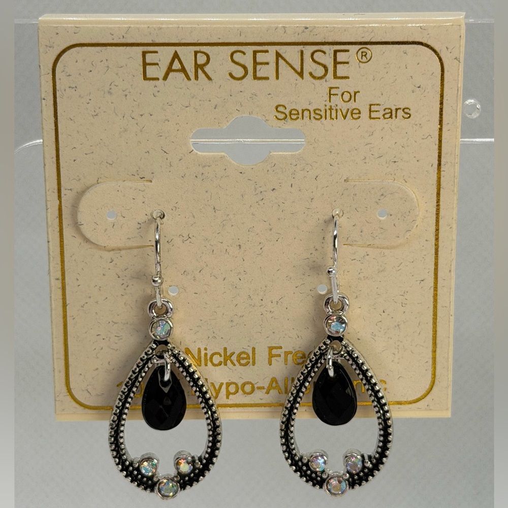 3For$20 Ear Sense  Black and Silver Teardrop Earrings